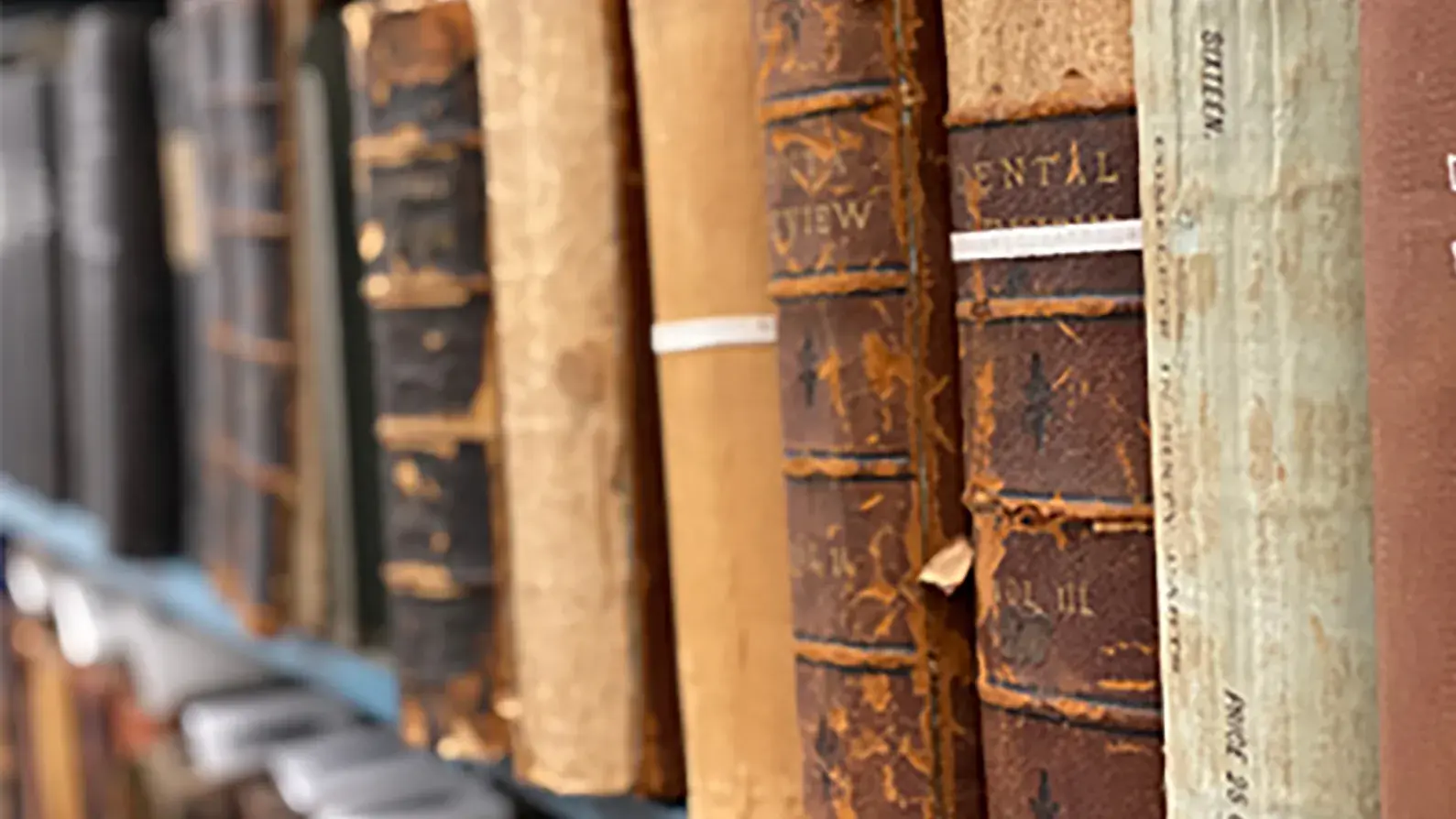 shelf of antique books