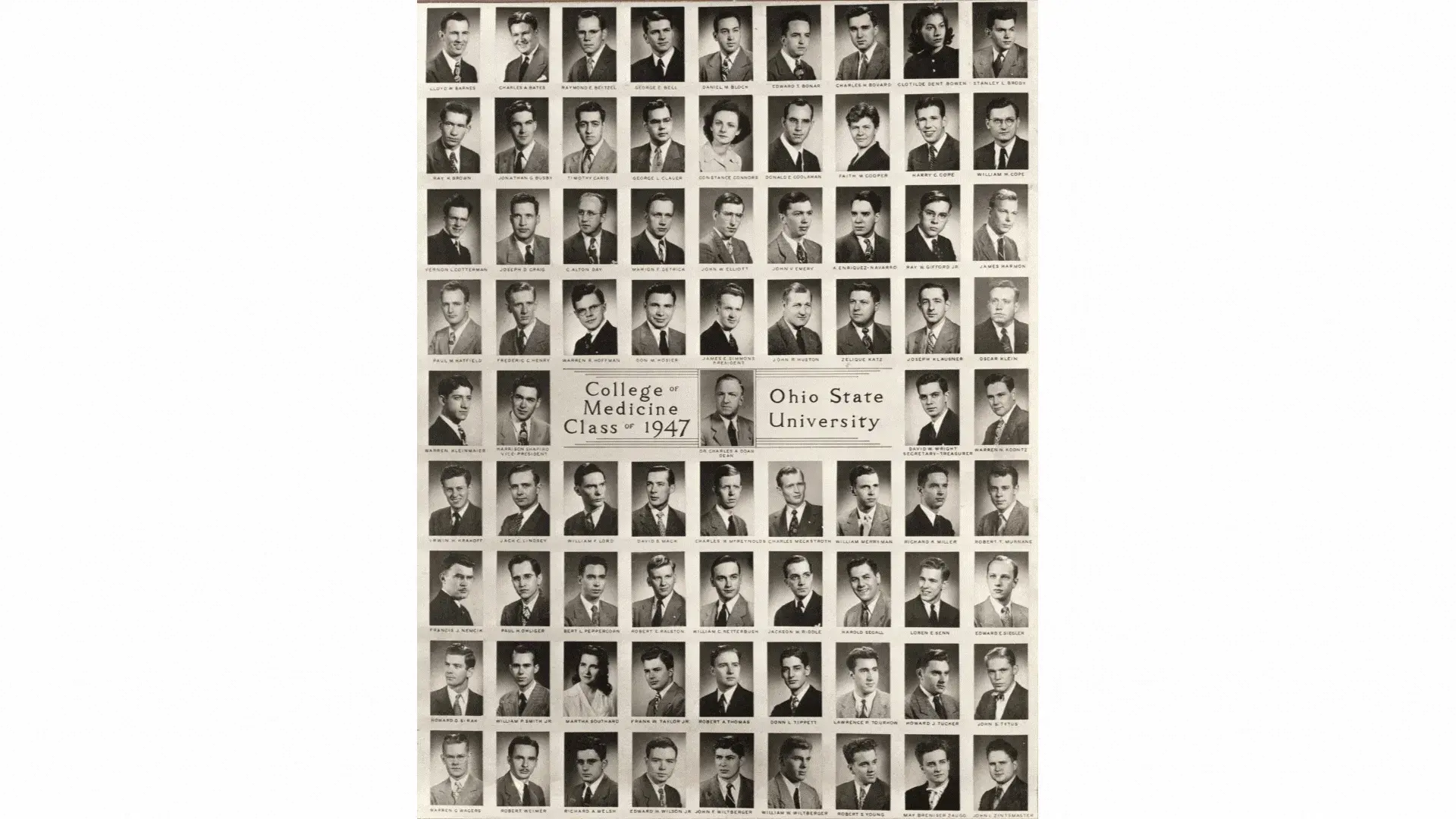 College of Medicine graduating class of 1947 pictures, Clotilde Bowen featured among them.