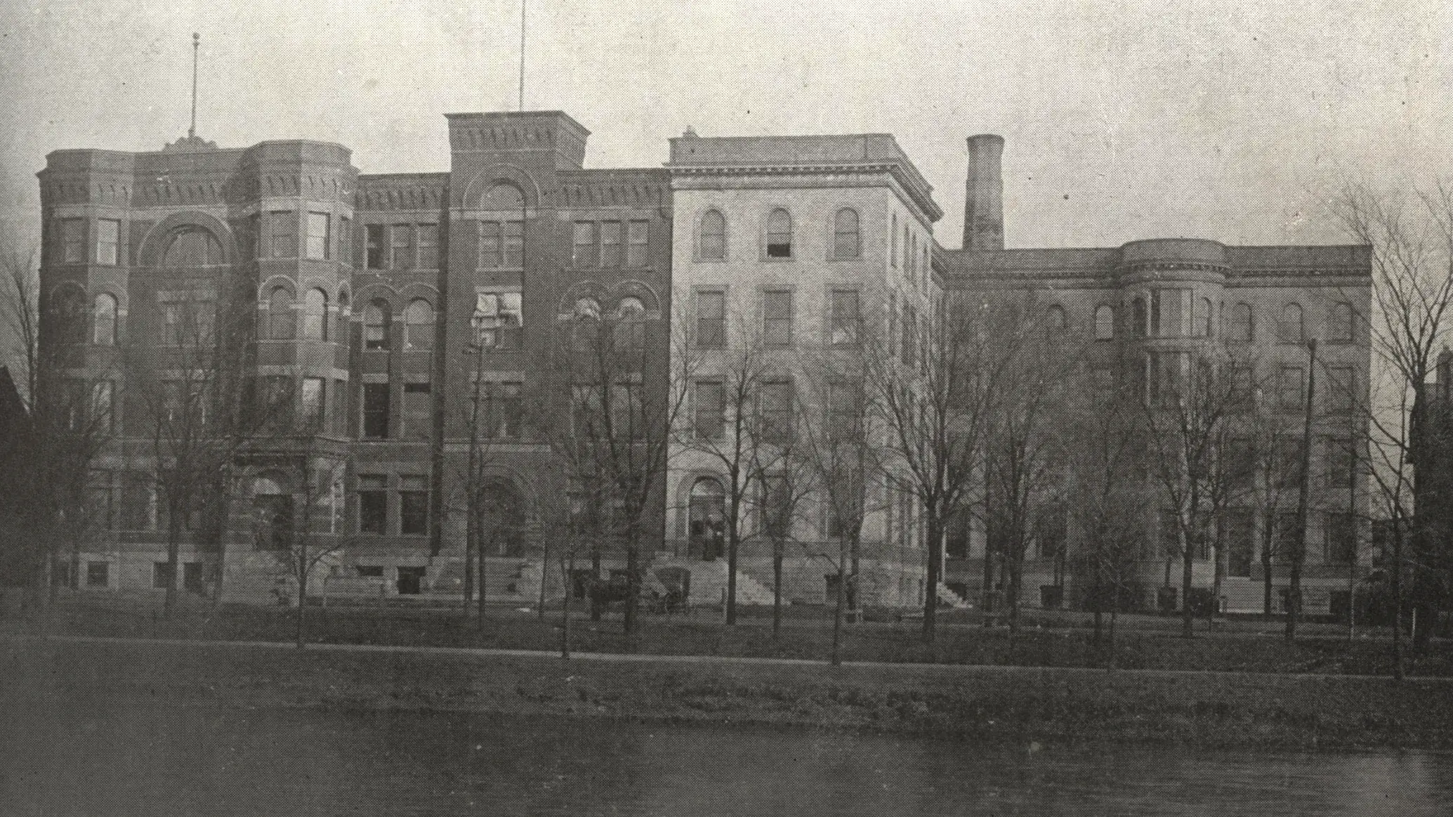 a vintage poster of an old Ohio State medical building from the scrapbook