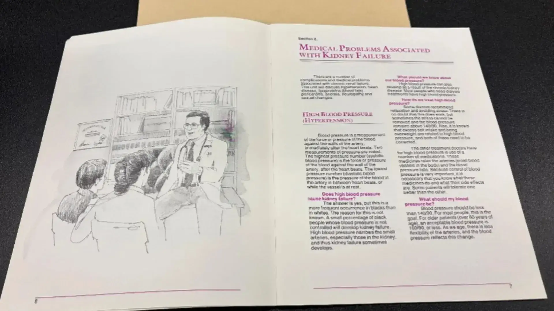 Open pages in a book about kidney disease