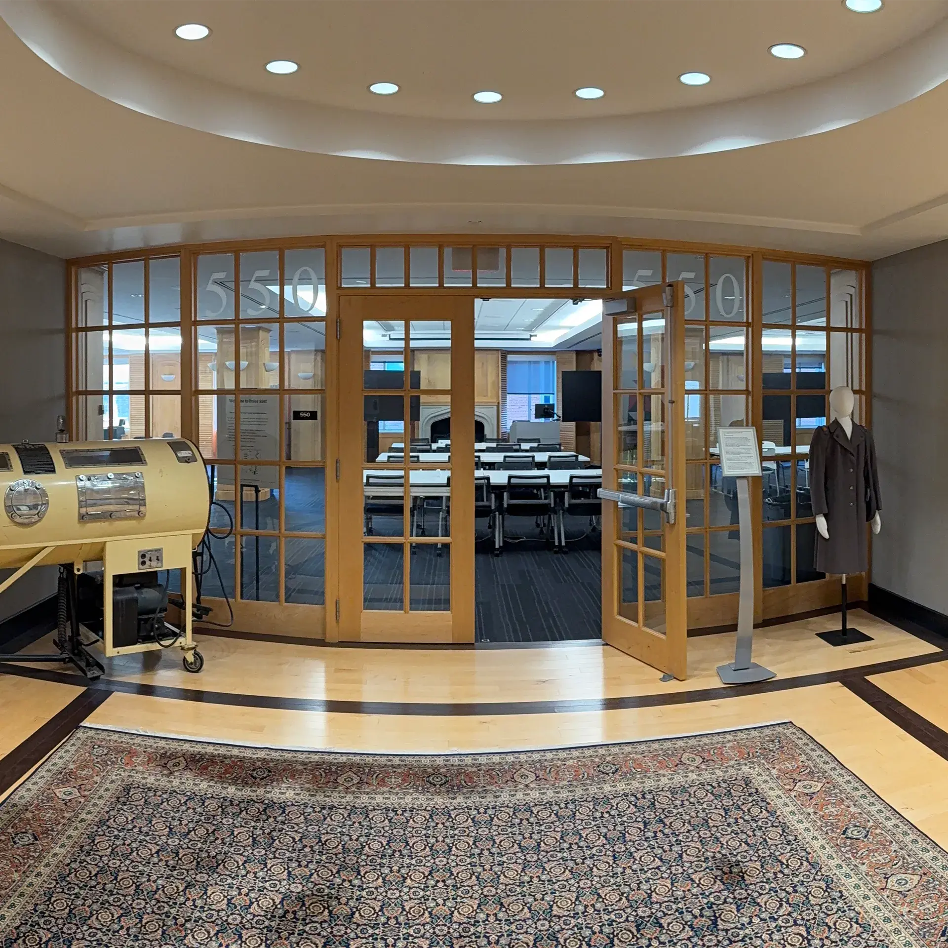 Looking from a hallway into the entrance of the Medical Heritage Center.