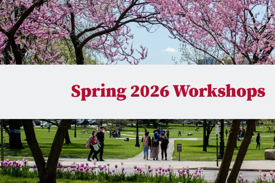 Spring on The Ohio State University Oval highlighting spring 2026 workshops.
